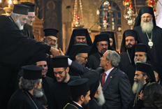 Bush with Greek Orthodox Patriarch and priests